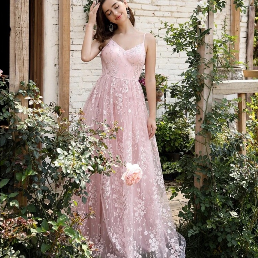 SHEIN Belle Embroidery Mesh Overlay Cami Flowy Maxi Dress- NWT